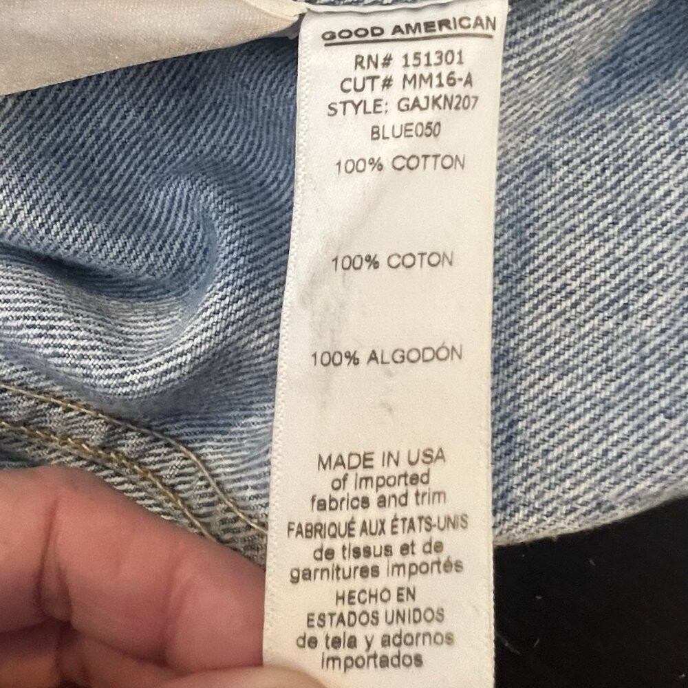 Good American Women’s Denim Jacket Size 2/3 Medium/ Large Blue Letter A Cotton - Picture 12 of 13